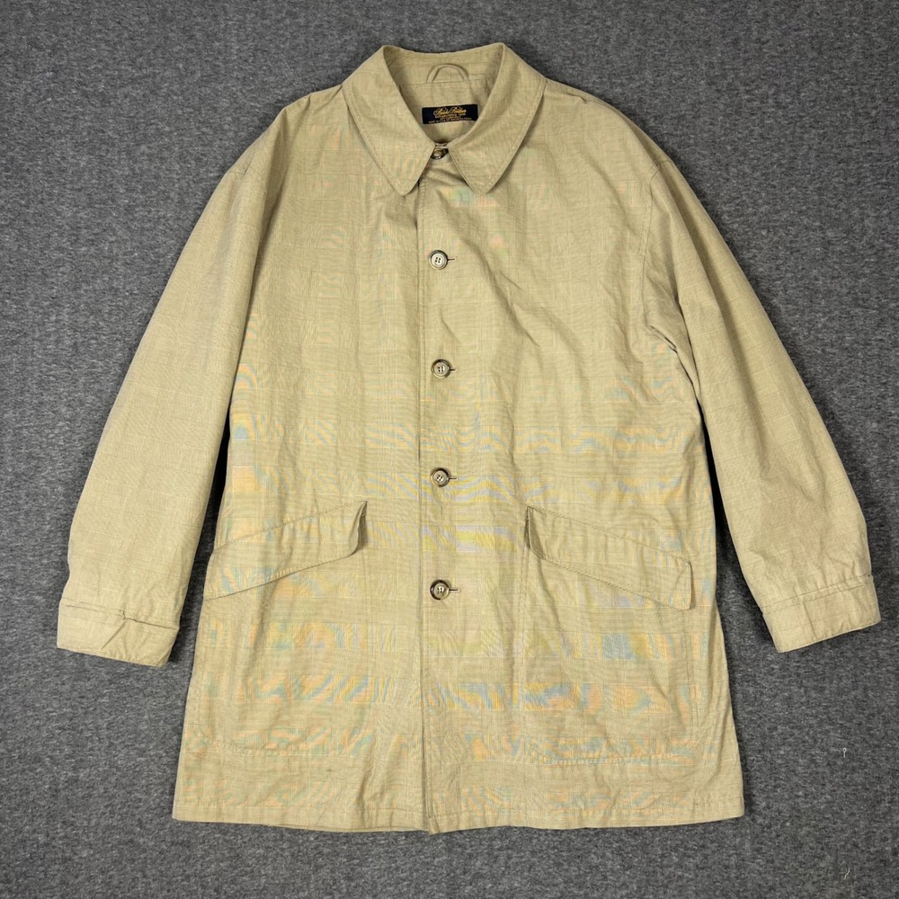 Vintage Brooks Brothers Overcoat Men's XL Tan Glen Plaid Travel Coat Made in USA